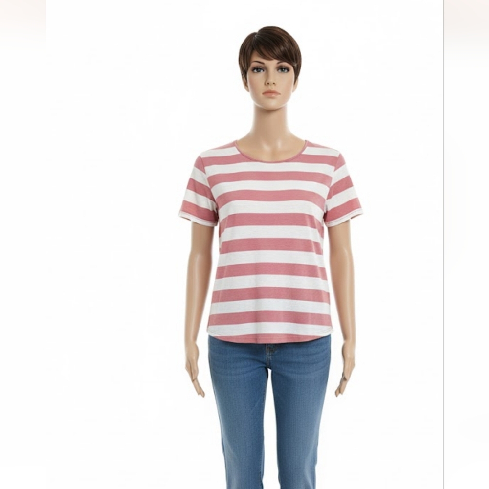 Chaps Pink and White Striped Short Sleeve Womens Shirt Size Medium